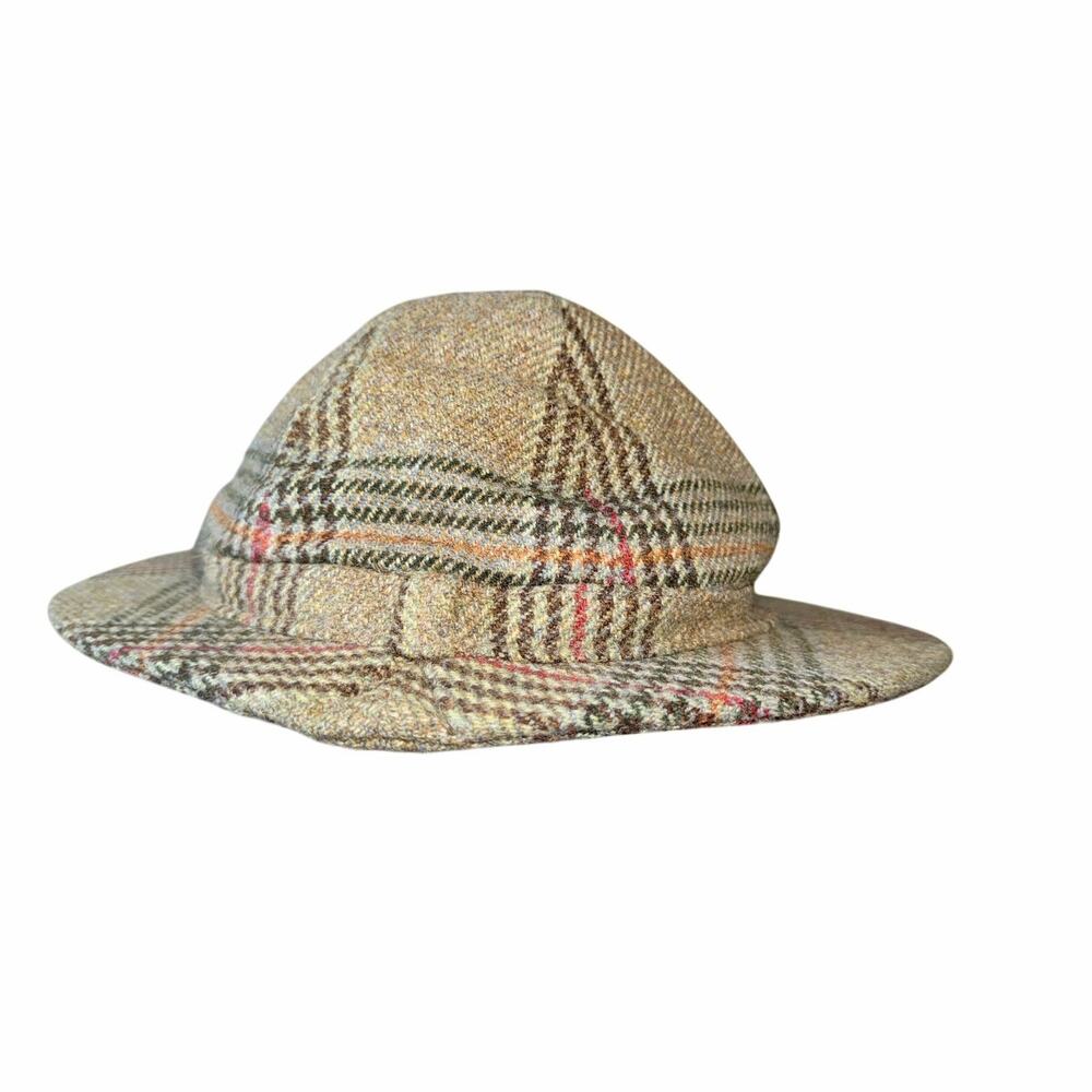 Vintage Brora Hats Scotland 100% Wool Tweed Plaid Country Walking Hat Sherlock